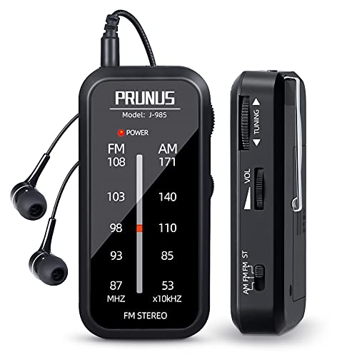 PRUNUS Pocket Radio Mini AM FM Stereo Radio Portable Battery Operated Radio, Includes Headphones, with Back Clip and Signal Indicator, Operated by AAA Batteries for Emergency,Walking,Running,J-985 by PRUNUS - Image 1