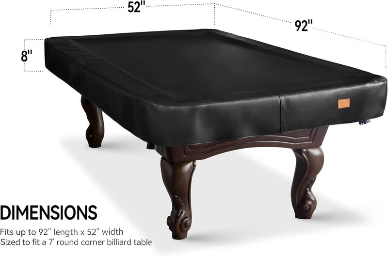 BEARCOVER Heavy Duty Leatherette Billiard Pool Table Cover, Waterproof & Tearproof Cover for Pool Table 7/8/9FT (Black/Faux Lambskin, 7FT-(92"LX 52"WX 8â€œH)) - Image 2