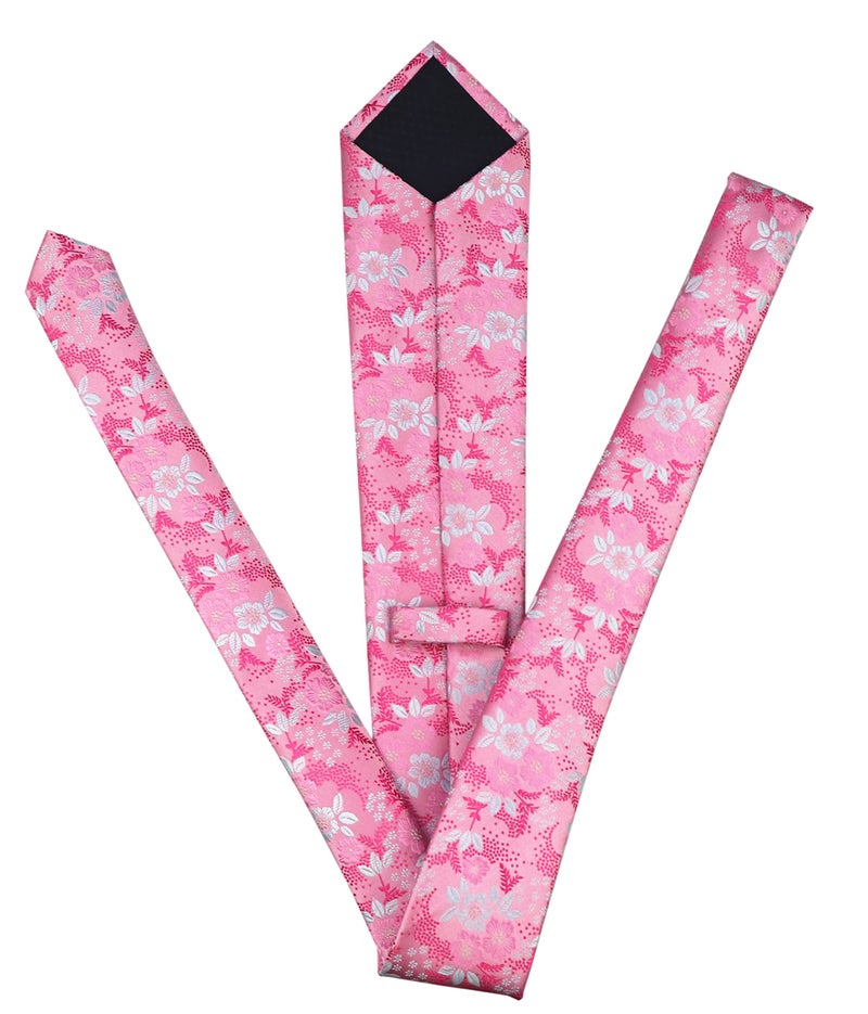 Elfeves Men's Women Boys Pink White Small Designer Jacquard Silk Tie Formal Self Necktie - Image 5