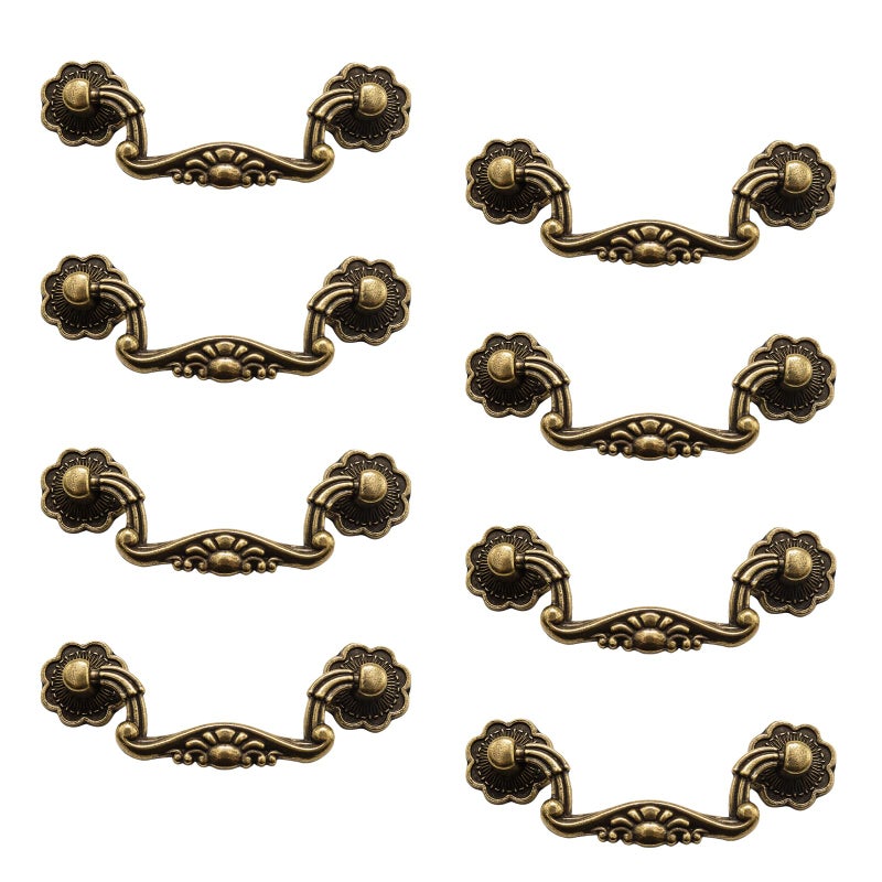 Adyoney 8 Pcs 3 Inch P01 Drop Drawer Handles Antique Brass(Gold) Cabinet Handle Drawer Pulls, with Mounting Screws, for Furniture Cupboard Wardrobe Kitchen Door - Image 1