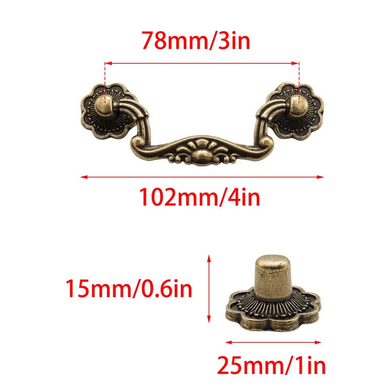 Adyoney 8 Pcs 3 Inch P01 Drop Drawer Handles Antique Brass(Gold) Cabinet Handle Drawer Pulls, with Mounting Screws, for Furniture Cupboard Wardrobe Kitchen Door - Image 2