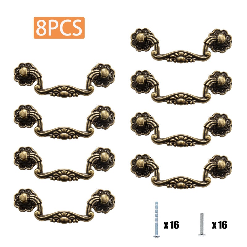Adyoney 8 Pcs 3 Inch P01 Drop Drawer Handles Antique Brass(Gold) Cabinet Handle Drawer Pulls, with Mounting Screws, for Furniture Cupboard Wardrobe Kitchen Door - Image 3