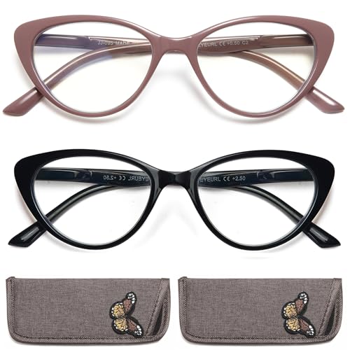 EYEURL Cat Eye Reading Glasses for Women - 2 Pack Blue Light Blocking Computer Readers 2.50 Spring Hinge Anti Glare/UV Ray Eyeglasses - Image 1