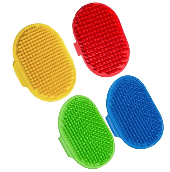 swacch Bath Brush with Adjustable Straps Rubber Soft Toy Combo Pack of 4 For Dog & Cat - Image 1