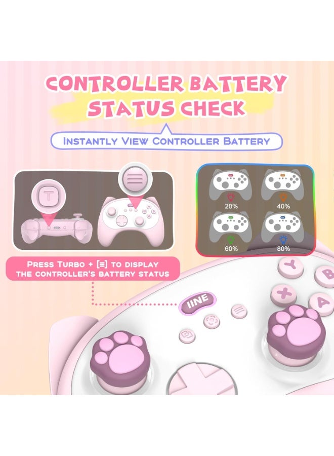 IINE Wireless Controller with Charging Dock – for PC, Switch, Android, iOS, Wireless & Wired Gamepad with Macro, Turbo, 6-Axis Motion, Rumble, Headphone Jack, Ergonomic Controller for Small Hands (Pink) - Image 5