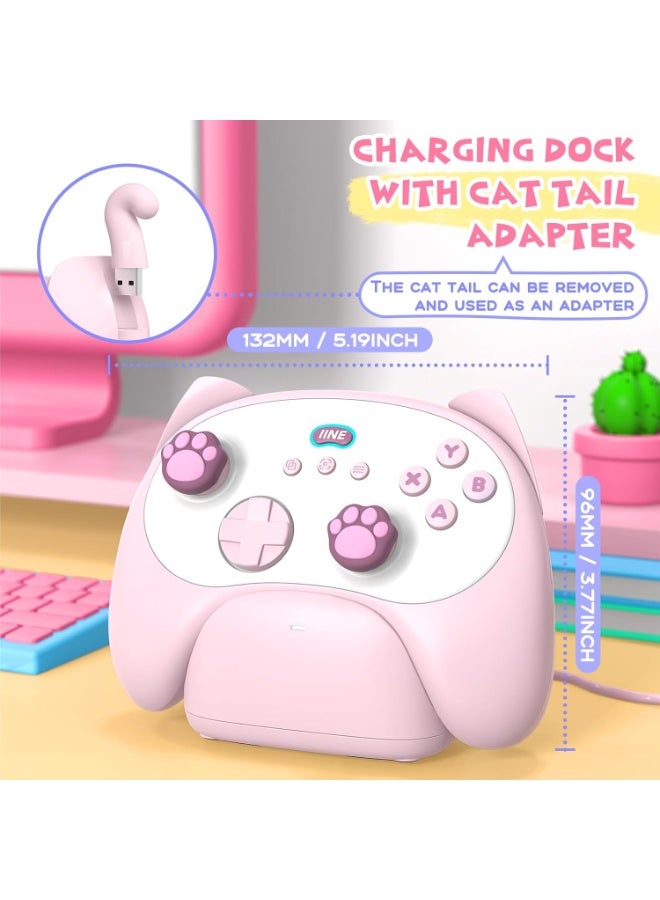 IINE Wireless Controller with Charging Dock – for PC, Switch, Android, iOS, Wireless & Wired Gamepad with Macro, Turbo, 6-Axis Motion, Rumble, Headphone Jack, Ergonomic Controller for Small Hands (Pink) - Image 3