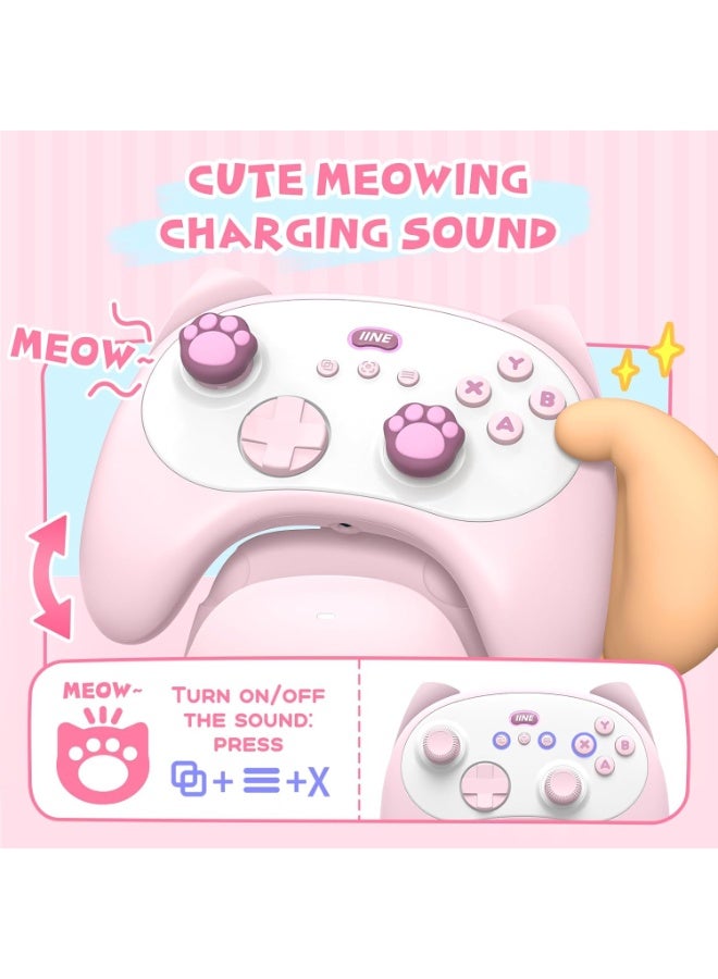 IINE Wireless Controller with Charging Dock – for PC, Switch, Android, iOS, Wireless & Wired Gamepad with Macro, Turbo, 6-Axis Motion, Rumble, Headphone Jack, Ergonomic Controller for Small Hands (Pink) - Image 2