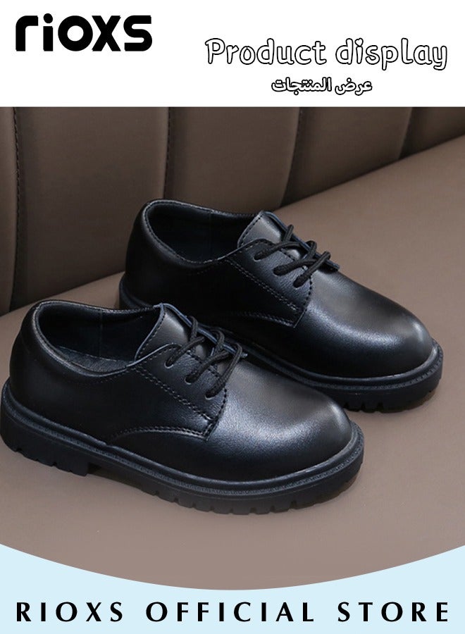 RIOXS Boys' Lace-ups Formal Shoes, School Uniform Shoes for Boys, Classic Round-toed Performance Shoes, Kids Boys' Lace-Up Oxford Shoes, Dress Shoes for Formal/ Casual Wear, Fashion Party Leather Shoes, Wedding Shoes for Toddler/ Little Big Kid, Kids Footwear Black - Image 5