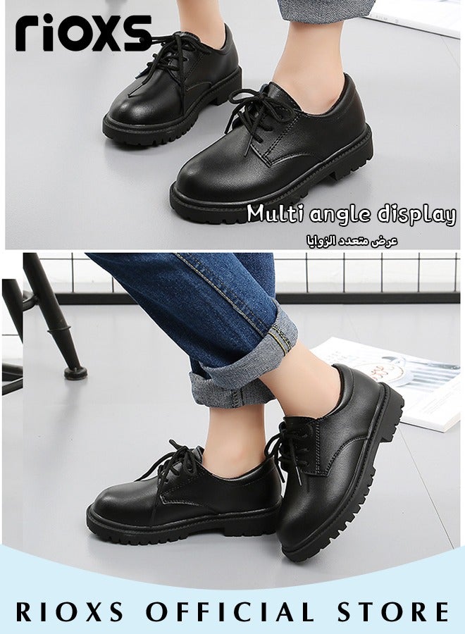 RIOXS Boys' Lace-ups Formal Shoes, School Uniform Shoes for Boys, Classic Round-toed Performance Shoes, Kids Boys' Lace-Up Oxford Shoes, Dress Shoes for Formal/ Casual Wear, Fashion Party Leather Shoes, Wedding Shoes for Toddler/ Little Big Kid, Kids Footwear Black - Image 3