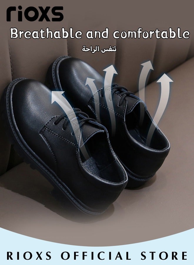 RIOXS Boys' Lace-ups Formal Shoes, School Uniform Shoes for Boys, Classic Round-toed Performance Shoes, Kids Boys' Lace-Up Oxford Shoes, Dress Shoes for Formal/ Casual Wear, Fashion Party Leather Shoes, Wedding Shoes for Toddler/ Little Big Kid, Kids Footwear Black - Image 4