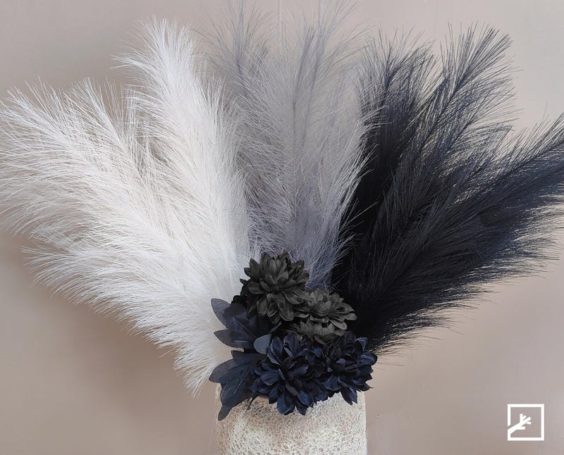 ZIFTY Black Pampas Grass Decor 6Pcs 38"/3.1FT Faux Dried Tall Fluffy Artificial Flower for Floor Vase Fake Bathroom Boho Home Decor Filler Farmhouse Decorations (Black, White, Grey) - Image 4