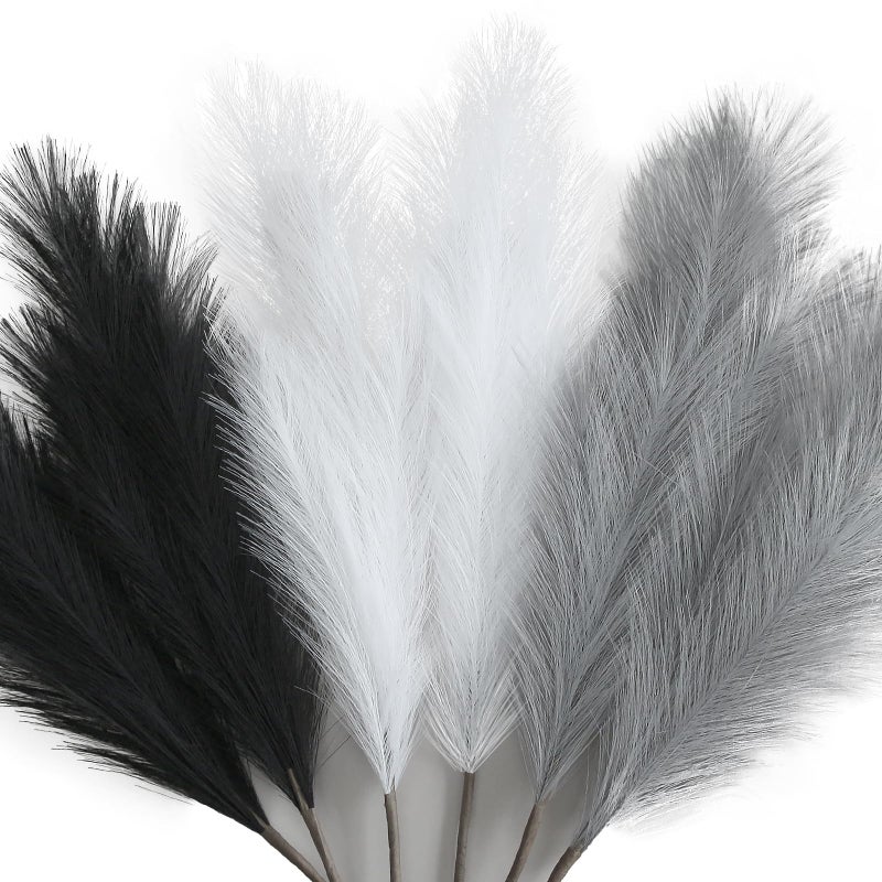 ZIFTY Black Pampas Grass Decor 6Pcs 38"/3.1FT Faux Dried Tall Fluffy Artificial Flower for Floor Vase Fake Bathroom Boho Home Decor Filler Farmhouse Decorations (Black, White, Grey) - Image 1