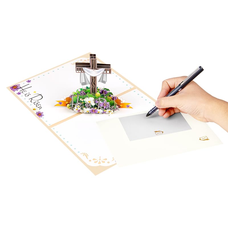 Della Stella He is Risen Religious Easter Greeting Card,Easter Christian 3D Pop Up Blessings Card with Envelopes for Christmas, Thanksgiving, Birthday, Wedding, Encouragement Gift - Image 5