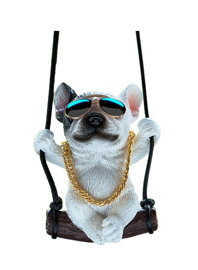 Generic Car rearview mirror Swing French Bulldog Pendant cute cartoon Sunglasses Necklace Style Ornament Creative dog pendant decoration  - Image 1