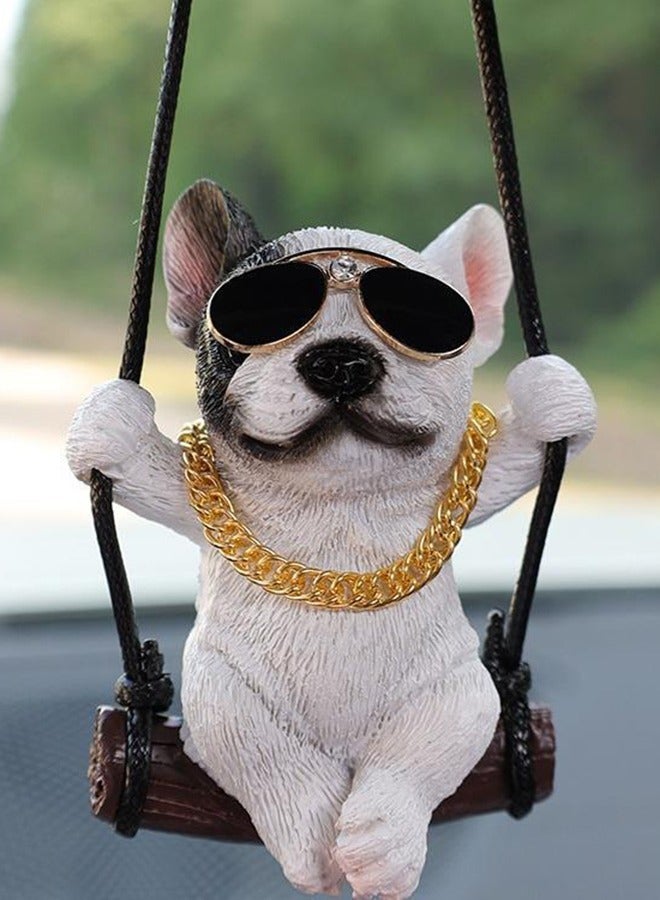 Generic Car rearview mirror Swing French Bulldog Pendant cute cartoon Sunglasses Necklace Style Ornament Creative dog pendant decoration  - Image 2