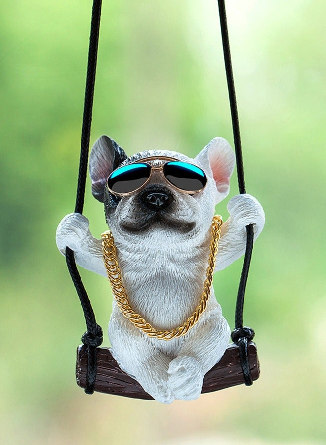 Generic Car rearview mirror Swing French Bulldog Pendant cute cartoon Sunglasses Necklace Style Ornament Creative dog pendant decoration  - Image 3
