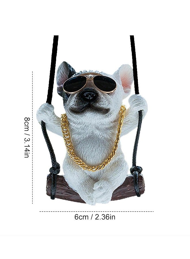 Generic Car rearview mirror Swing French Bulldog Pendant cute cartoon Sunglasses Necklace Style Ornament Creative dog pendant decoration  - Image 4
