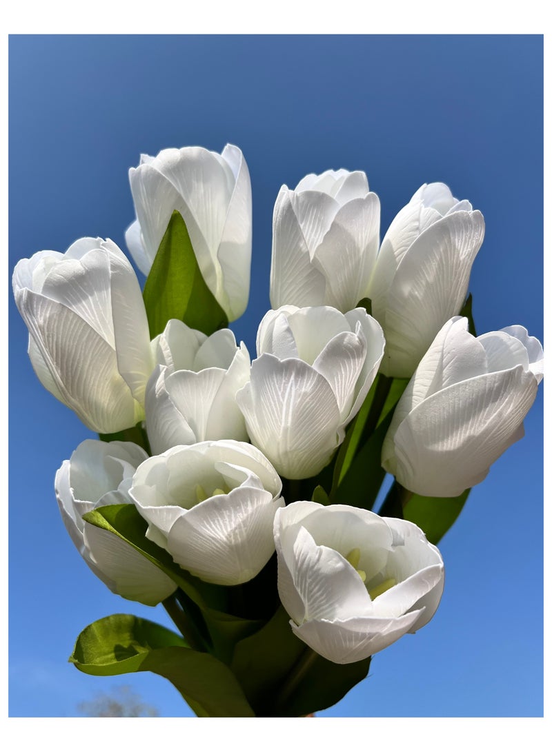 Premier Fake Flowers Tulips Real Touch Artificial Silk Flower 10pcs 35cm for Home Kitchen Wedding Bouquet Mother's Gift Day Decorations(white) - Image 4