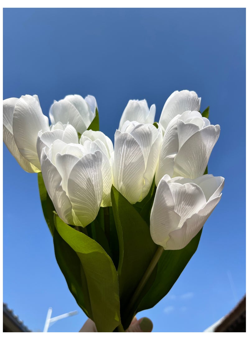 Premier Fake Flowers Tulips Real Touch Artificial Silk Flower 10pcs 35cm for Home Kitchen Wedding Bouquet Mother's Gift Day Decorations(white) - Image 5