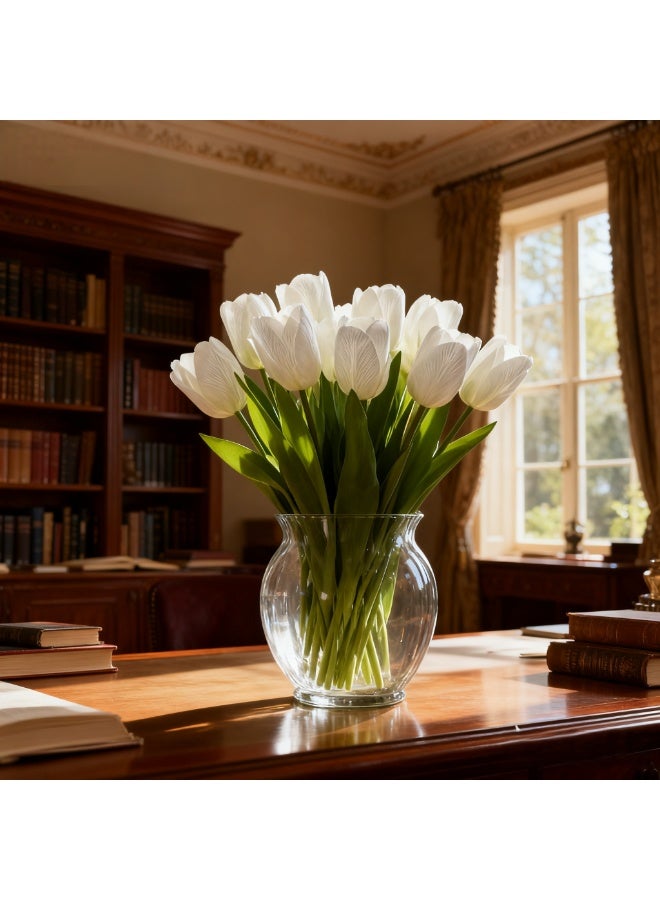 Premier Fake Flowers Tulips Real Touch Artificial Silk Flower 10pcs 35cm for Home Kitchen Wedding Bouquet Mother's Gift Day Decorations(white) - Image 2