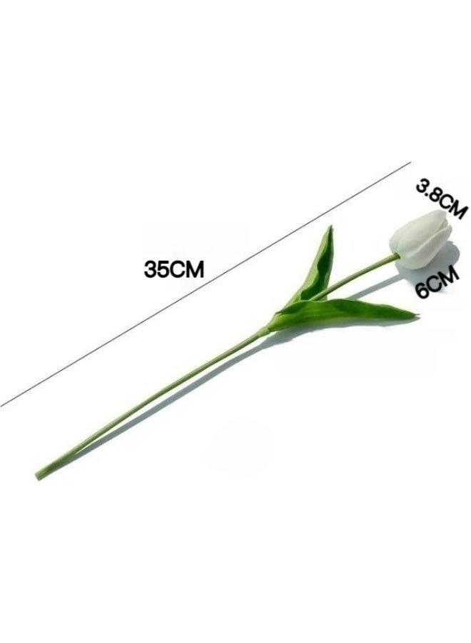 Premier Fake Flowers Tulips Real Touch Artificial Silk Flower 10pcs 35cm for Home Kitchen Wedding Bouquet Mother's Gift Day Decorations(white) - Image 3