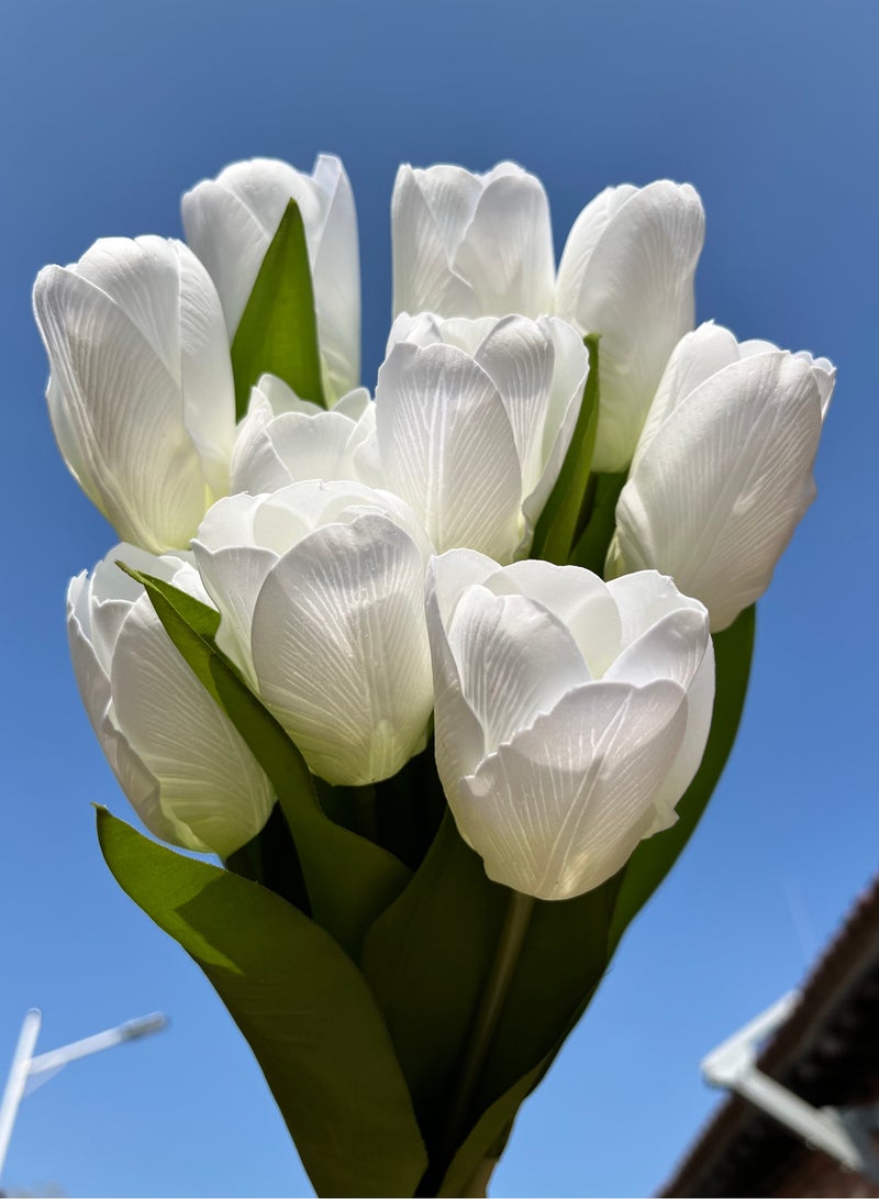 Premier Fake Flowers Tulips Real Touch Artificial Silk Flower 10pcs 35cm for Home Kitchen Wedding Bouquet Mother's Gift Day Decorations(white) - Image 1