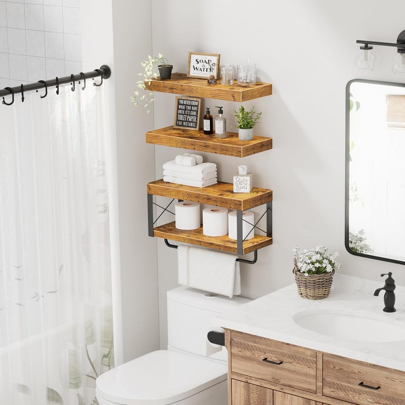 QEEIG Bathroom Shelves Over Toilet - Floating Shelf for Wall Toilet Paper Storage Farmhouse 16 inch Set of 3, Rustic Brown (029-40BN3) - Image 4