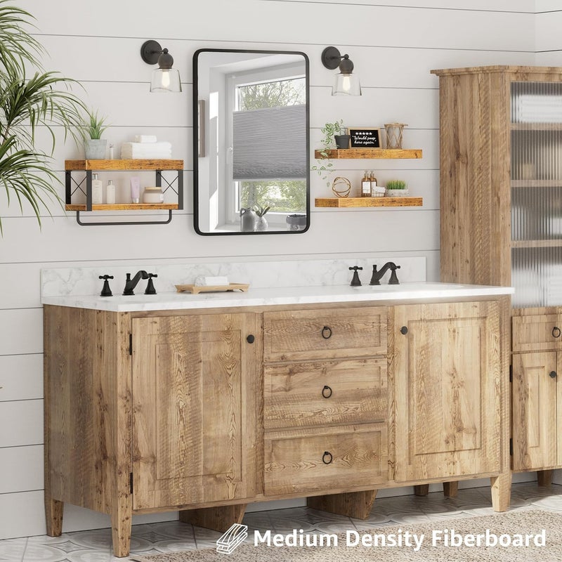 QEEIG Bathroom Shelves Over Toilet - Floating Shelf for Wall Toilet Paper Storage Farmhouse 16 inch Set of 3, Rustic Brown (029-40BN3) - Image 5