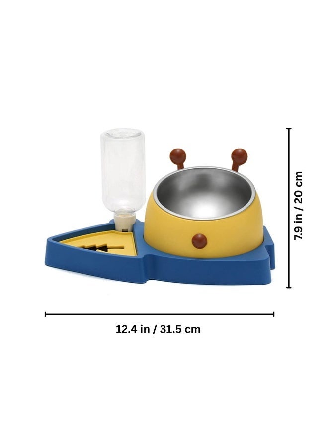 CozyPaws Cozy Paws 2-in-1 Pet Food and Water Dispenser (Automatic Gravity Water Bowl with Stainless Steel Feeding Bowl, 31.5 x 20 cm, Blue & Yellow, Easy Clean Pet Feeding Station for Cats & Small/Medium Dogs) - Image 2