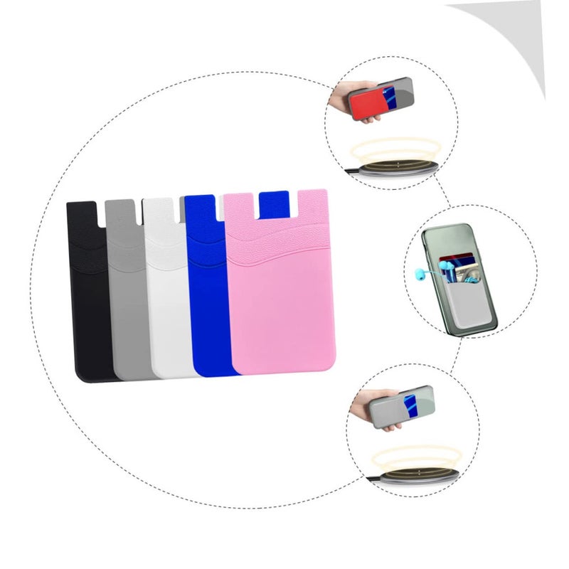 5 Pcs Adhesive Phone Card Holder Wallet For Credit Cards Cash Storage Black - Image 4