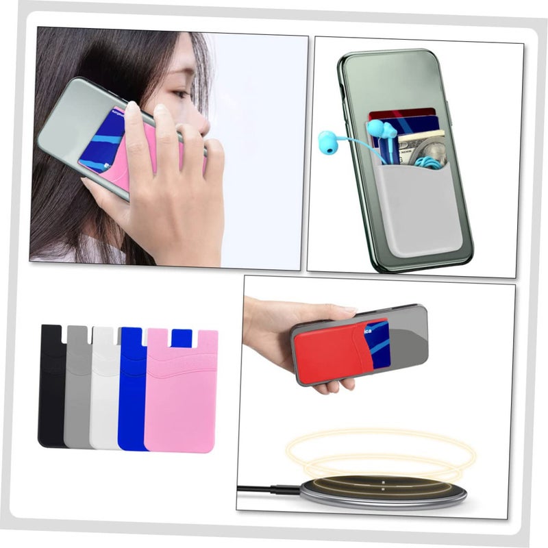 5 Pcs Adhesive Phone Card Holder Wallet For Credit Cards Cash Storage Black - Image 5