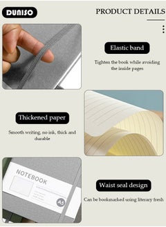DUNISO Lined Journal Notebooks, A5 200 Pages Hardcover Journal Notebooks with Ribbon Bookmark and Pen Loop, Classic Transverse Line Notepad for Women Men Travel Business Work Office  - Image 2