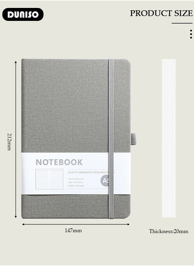 DUNISO - Lined Journal Notebooks, A5 200 Pages Hardcover Journal Notebooks with Ribbon Bookmark and Pen Loop, Classic Transverse Line Notepad for Women Men Travel Business Work Office - Image 1