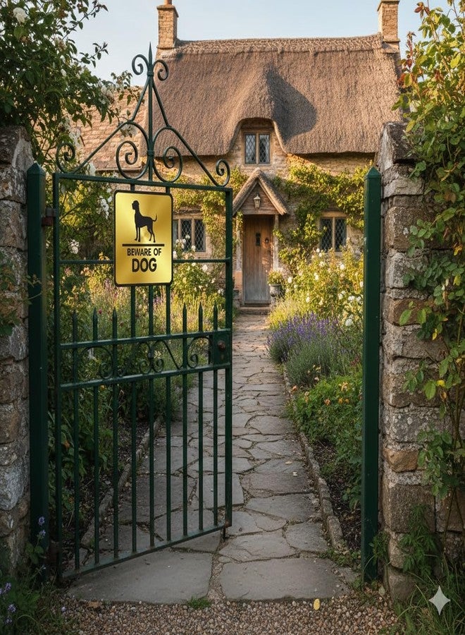 لافتة "احذر من الكلب" من بيري بوكس، مصنوعة من الأكريليك المصقول باللونين الذهبي والأسود، مقاس 6×6 بوصة، سهلة التركيب، مزودة بشريط لاصق ذاتي، مناسبة للمنازل والمنتجعات والفنادق والمكاتب والشركات والمستشفيات والأعمال التجارية. - Image 3