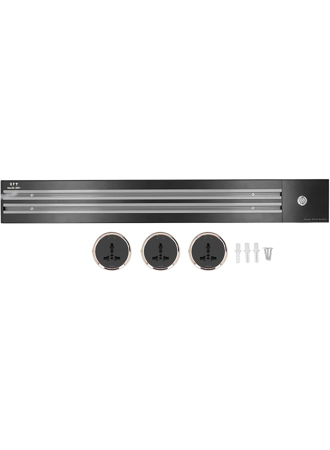 PROMASS promass 250VAC 8000W 32A Power Track Socket Wall Mounted Sliding Rail Movable Power Strip 3 Adapters for Home Office(3 Universal Adapters)  - Image 1