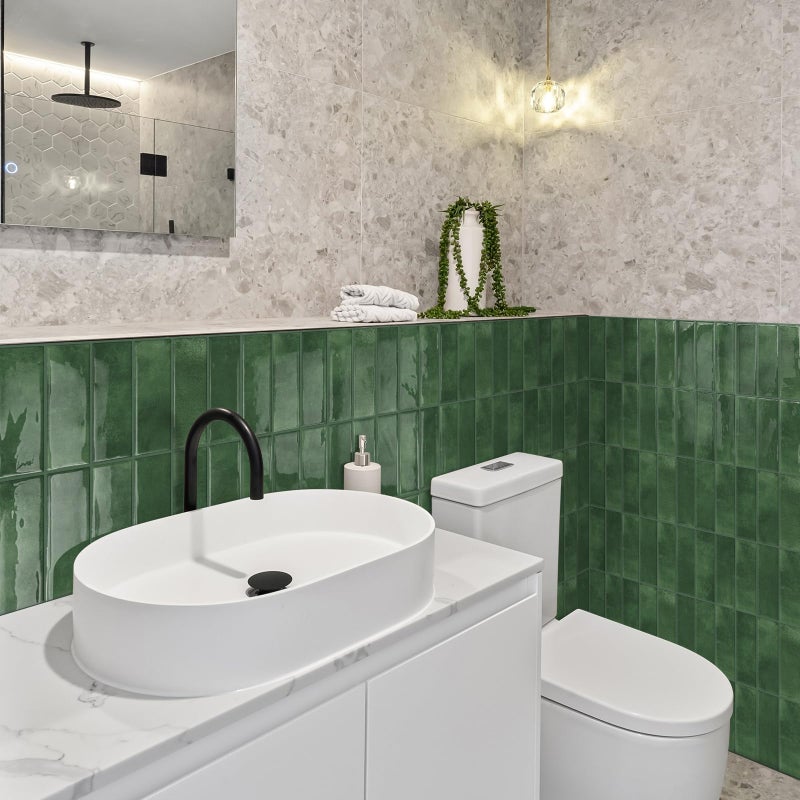DEWOO Peel and Stick Subway Backsplash Green Kitchen Bathroom Rectangle Self Adhesive Wall Tile Brick (10-Sheet, 12"Ã—12") - Image 2