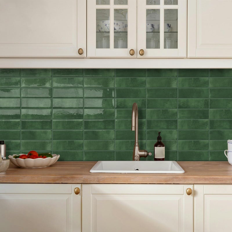 DEWOO Peel and Stick Subway Backsplash Green Kitchen Bathroom Rectangle Self Adhesive Wall Tile Brick (10-Sheet, 12"Ã—12") - Image 5