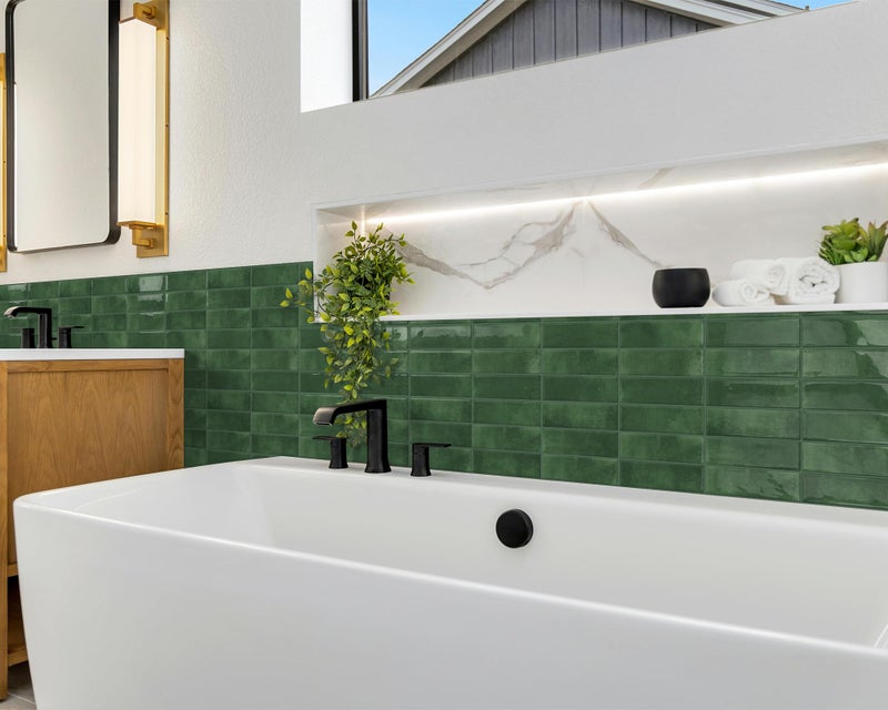 DEWOO Peel and Stick Subway Backsplash Green Kitchen Bathroom Rectangle Self Adhesive Wall Tile Brick (10-Sheet, 12"Ã—12") - Image 3