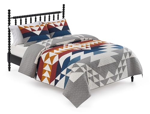 Pendleton Explorer Queen Quilt Bedding Set with 2 Shams Luxury Cotton Bedding Lightweight Quilted Bedspreads Coverlet for Bed Aztec Western Quilt Machine Washable FullQueen Blue Grey Multi - Image 1