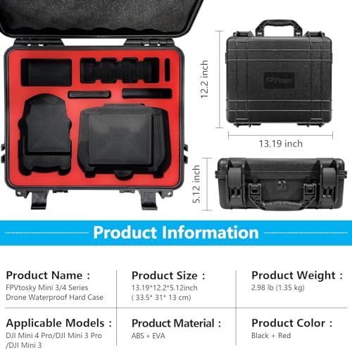 FPVtosky حقيبة صلبة FPVtosky Mini 4 Pro لجهاز DJI Mini 4 Pro / Mini 3 Pro، حقيبة مقاومة للماء لجهاز Mavic Mini 4 Pro مع وحدة تحكم DJI RC / DJI RC 2، حقيبة سفر لملحقات DJI Mini 4 Pro / Mini 3 Pro - Image 3
