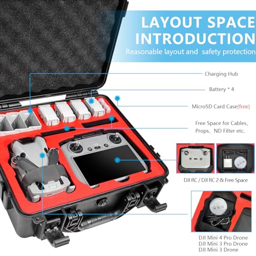 FPVtosky حقيبة صلبة FPVtosky Mini 4 Pro لجهاز DJI Mini 4 Pro / Mini 3 Pro، حقيبة مقاومة للماء لجهاز Mavic Mini 4 Pro مع وحدة تحكم DJI RC / DJI RC 2، حقيبة سفر لملحقات DJI Mini 4 Pro / Mini 3 Pro - Image 2