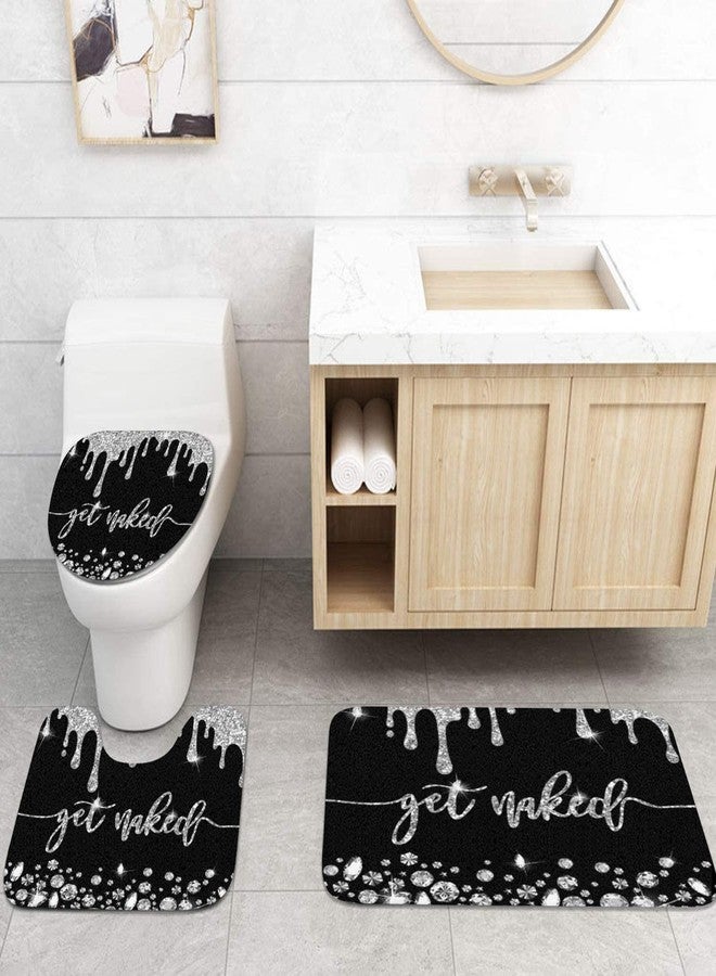 ArtSocket طقم ستائر حمام ArtSocket مكون من 4 قطع، فضي اللون، بتصميم مستوحى من الألماس والذهبي، مع سجاد، وسجادة مانعة للانزلاق، وغطاء للمرحاض، وبساط حمام، و12 خطافًا، مقاس 72 × 72 بوصة. - Image 4