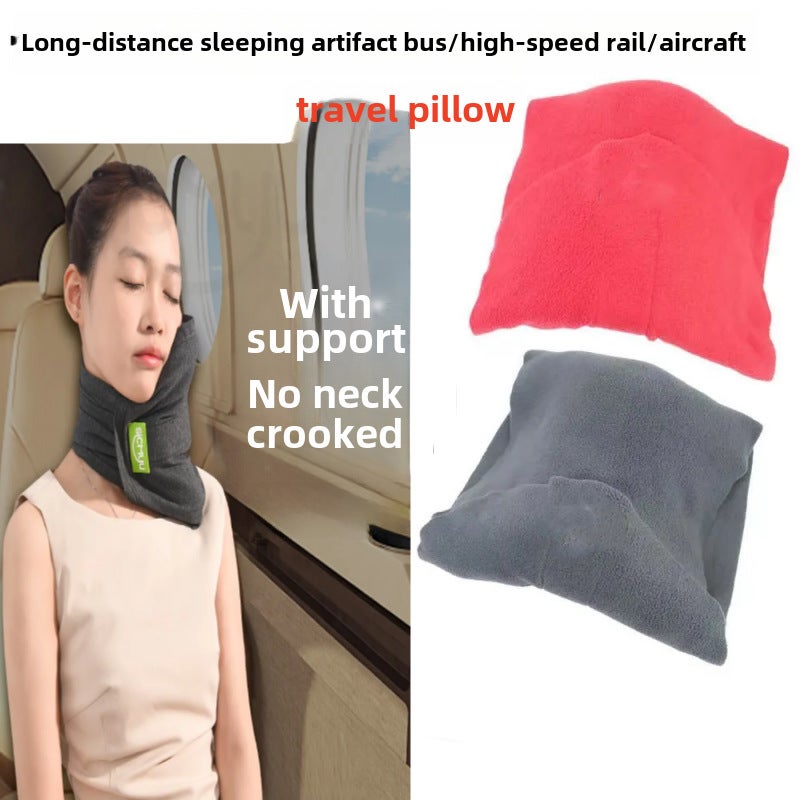 Travel U-Shaped Pillow Airplane High-Speed Rail Car U-Shaped Pillow Neck Pillow Outdoor Portable Sponge Polar Fleece U-Shaped Pillow(LaTeX upgraded Red) - Image 2