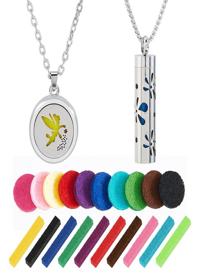 Hobbspring 2 Sets Aromatherapy Essential Oil Diffuser Necklace 2 Styles Diffuser Stainless Steel Oil Pendant with 20Pcs Felt Pads Aromatherapy Bottle Locket Necklaces Gift for Woman Men - Image 1