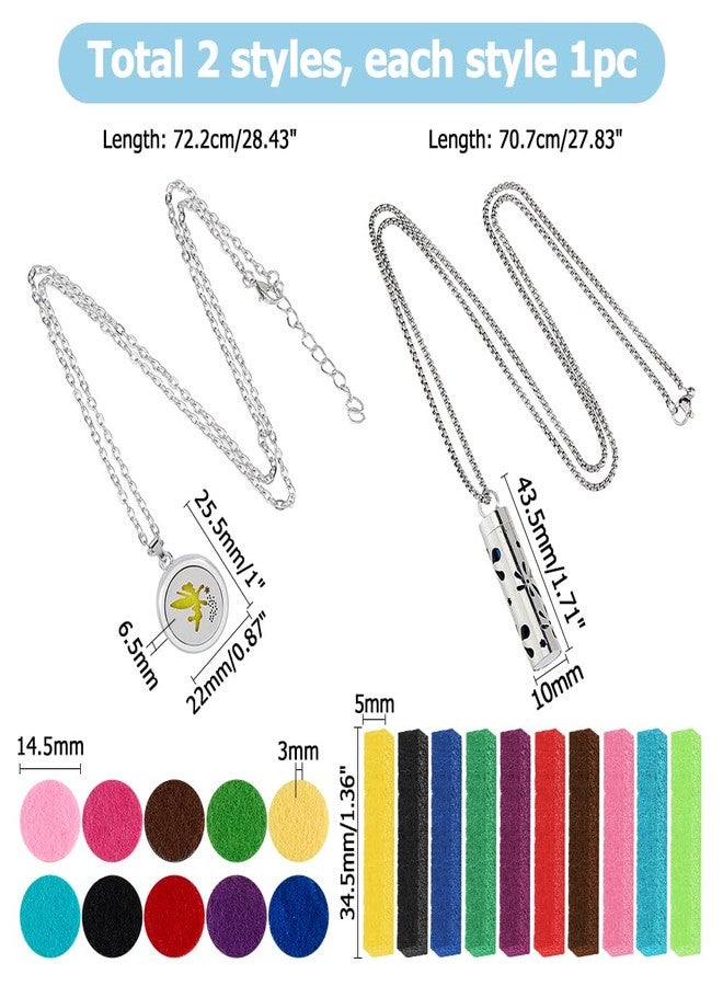 Hobbspring 2 Sets Aromatherapy Essential Oil Diffuser Necklace 2 Styles Diffuser Stainless Steel Oil Pendant with 20Pcs Felt Pads Aromatherapy Bottle Locket Necklaces Gift for Woman Men - Image 2