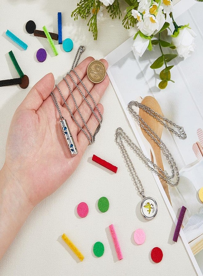 Hobbspring 2 Sets Aromatherapy Essential Oil Diffuser Necklace 2 Styles Diffuser Stainless Steel Oil Pendant with 20Pcs Felt Pads Aromatherapy Bottle Locket Necklaces Gift for Woman Men - Image 3