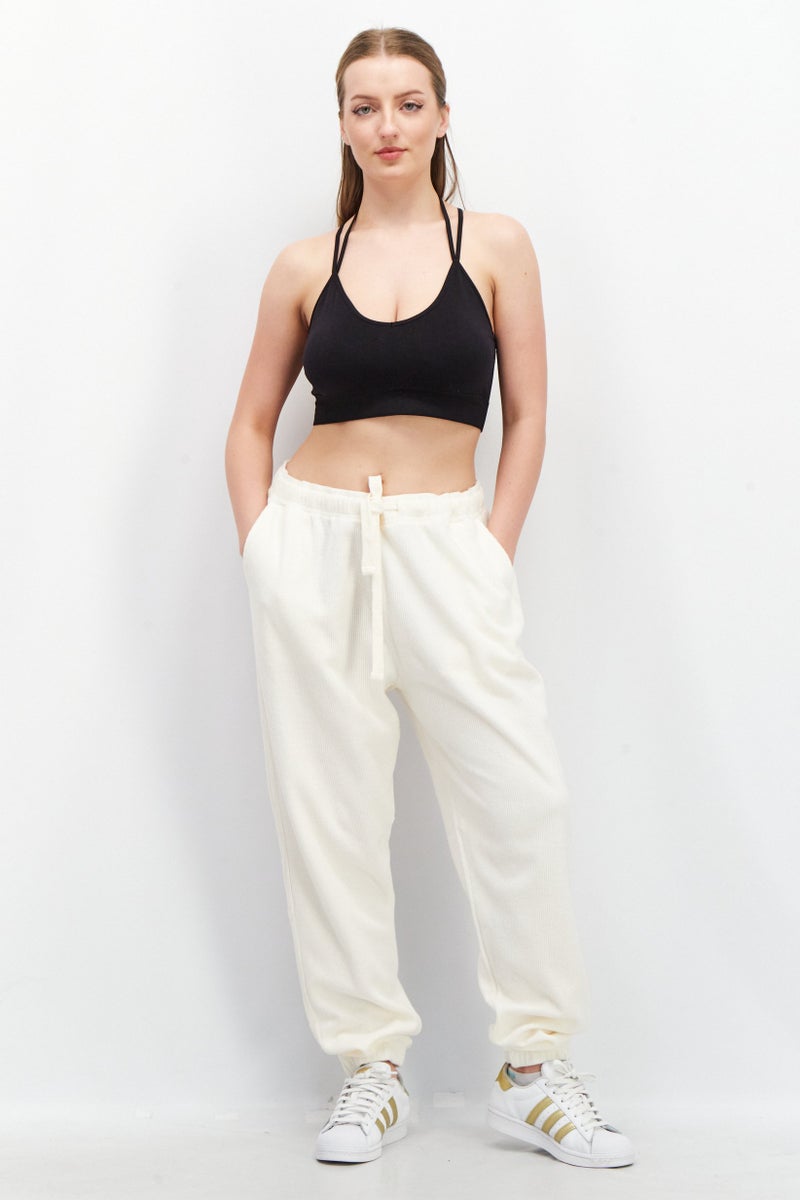 Tchibo Women Regular Fit Textured Jogger Pant, Beige - Image 2
