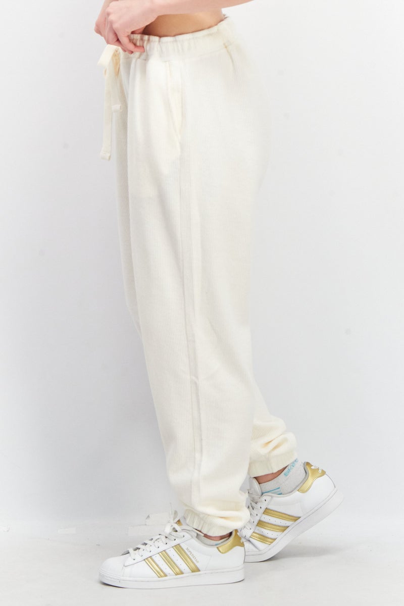 Tchibo Women Regular Fit Textured Jogger Pant, Beige - Image 3