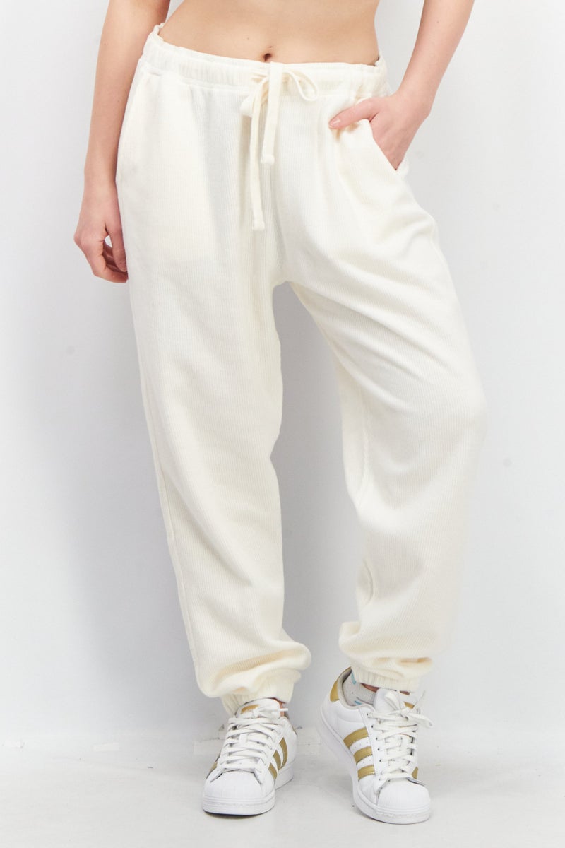 Tchibo Women Regular Fit Textured Jogger Pant, Beige - Image 1