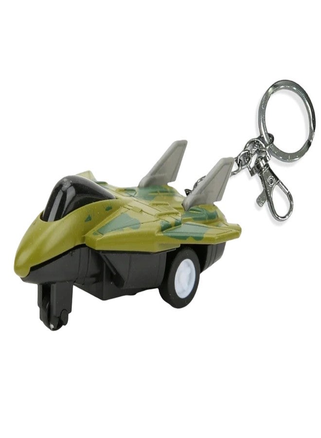 AUGEN Push & Go Metal Toy Car Bike Scooter Plane with Key Hook Keychain Showpice for Kids & Adults (Fighter Mini|Army Green) - Image 1